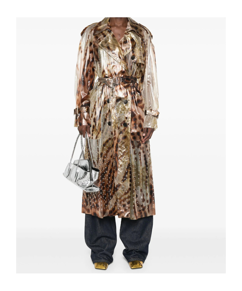 Dries Van Noten Leopard-print Trench Coat In Brown