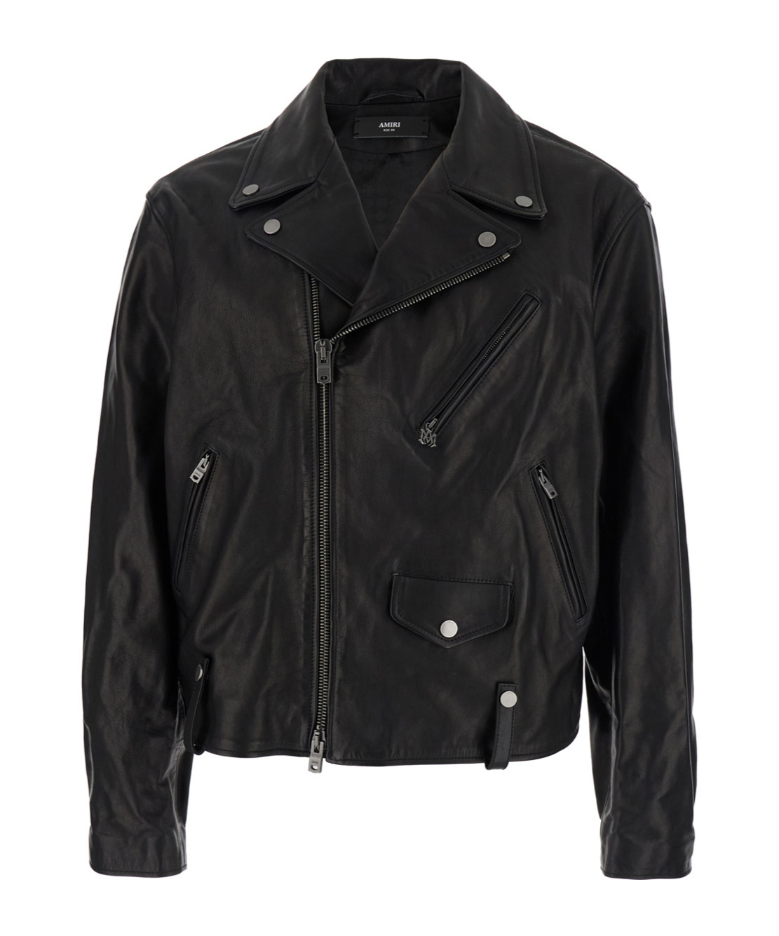 Amiri Black Jacket With Wide Notched Revers And Maxi Logo Lettering Print On The Rear In Leather Man In Black
