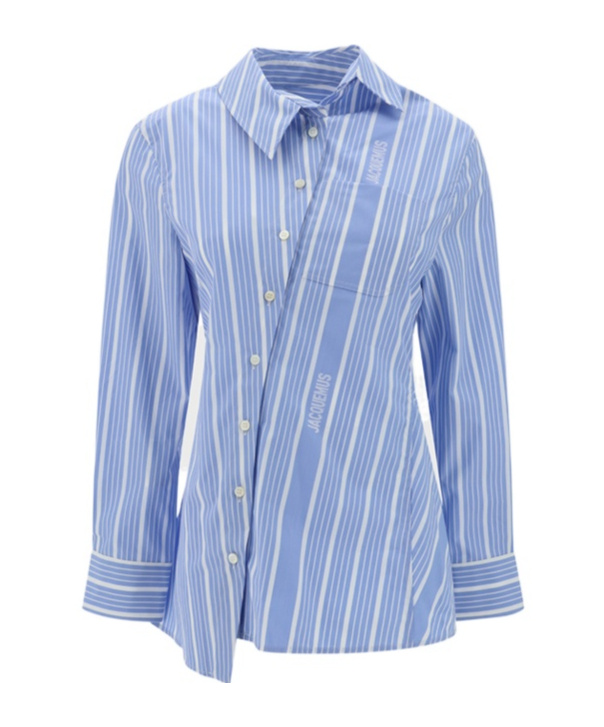 Shop Jacquemus La Chemise Pablo Asymmetric Striped Shirt In Blue