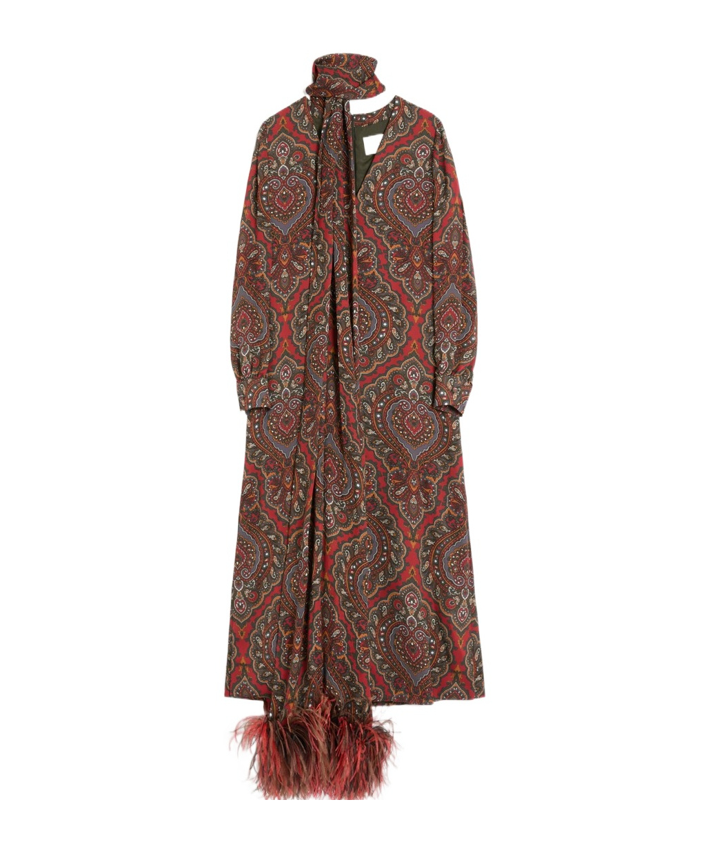 Valentino Silk Feather-trim Maxi Dress In Multicolor