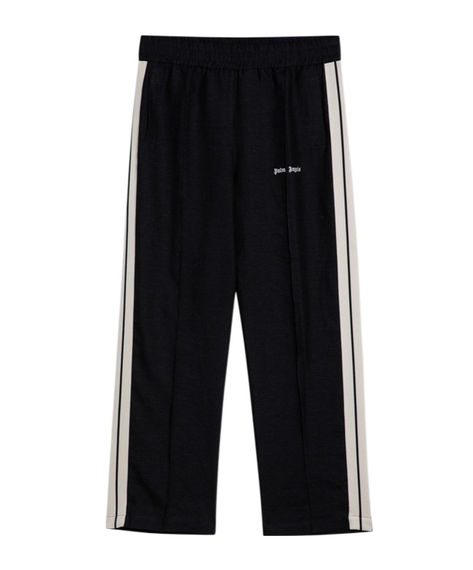 Palm Angels Linen Sports Trousers Elastic Waistband In Black