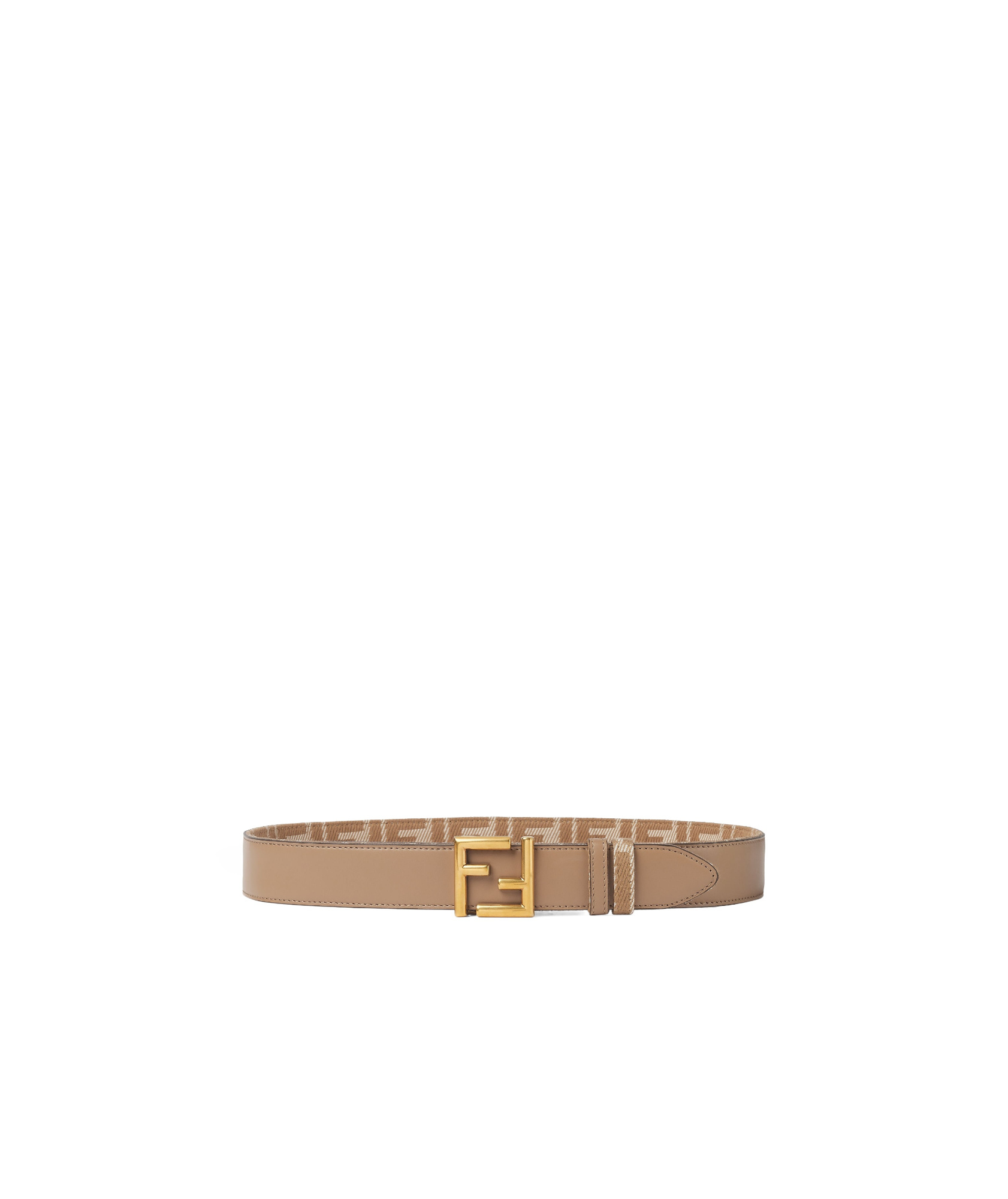 Shop Fendi Beige Leather And Denim-effect Ff Jacquard Reversible Belt In Brown