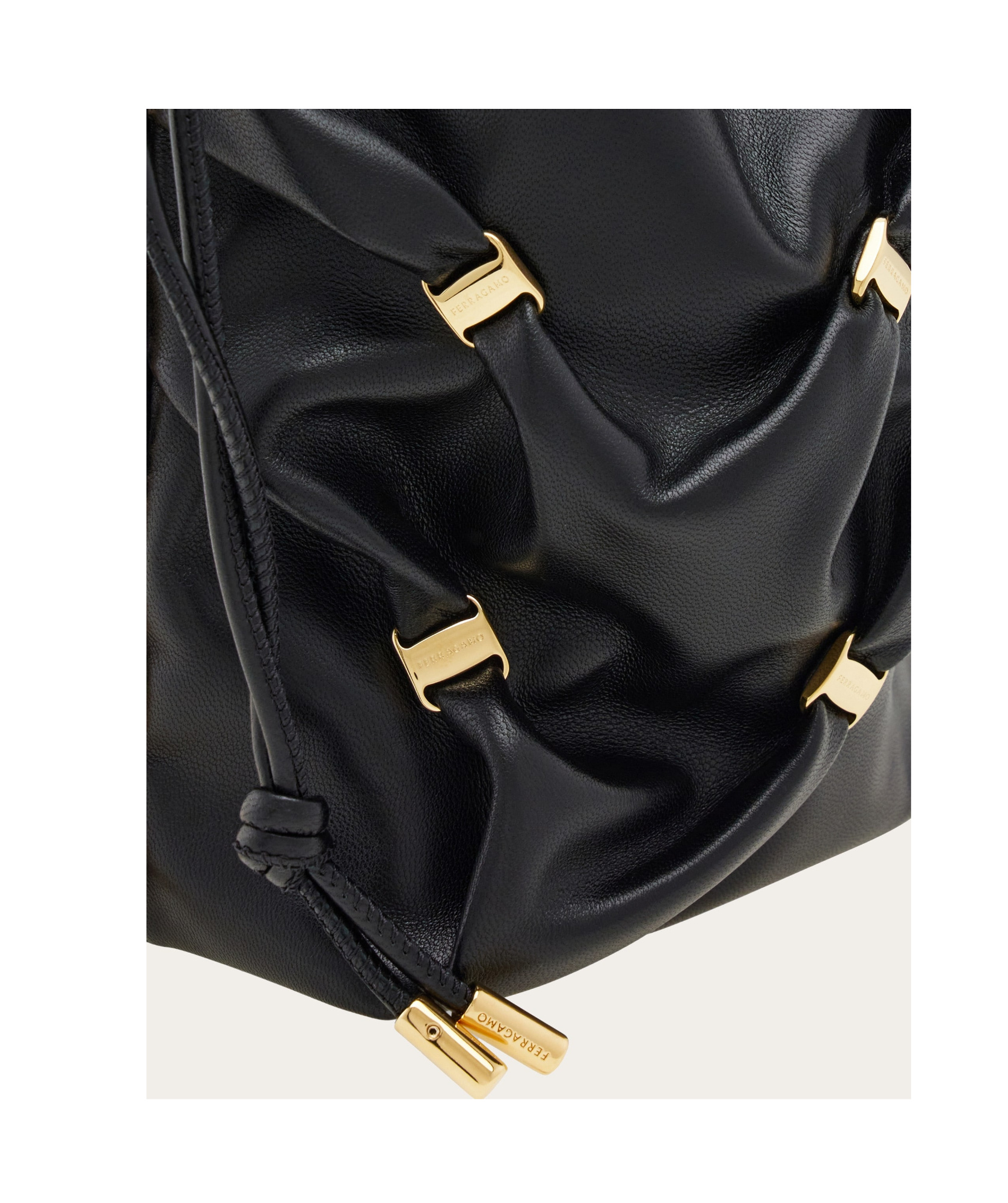 Shop Ferragamo Logo Plaque Mini Drawstring Bucket Bag In Black