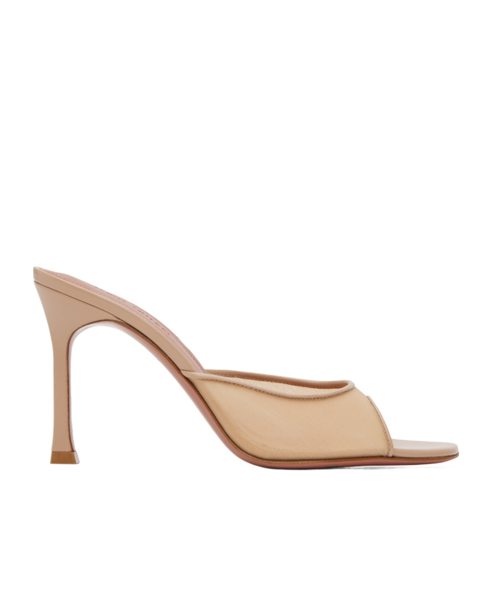 Shop Amina Muaddi Mesh Slipper Heeled Sandals In Nude
