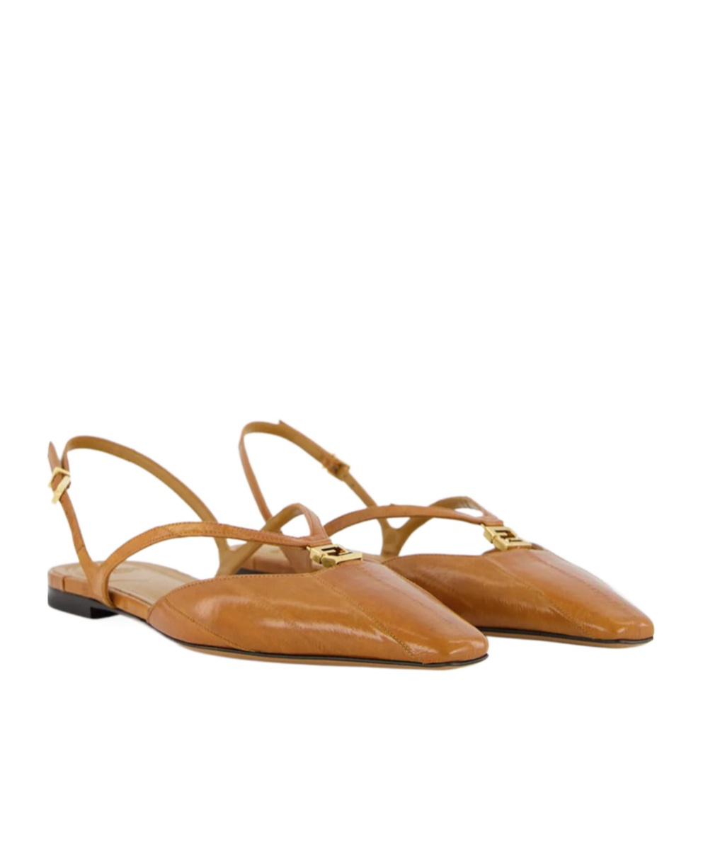 Fendi Ffold Flat Pumps In Brown
