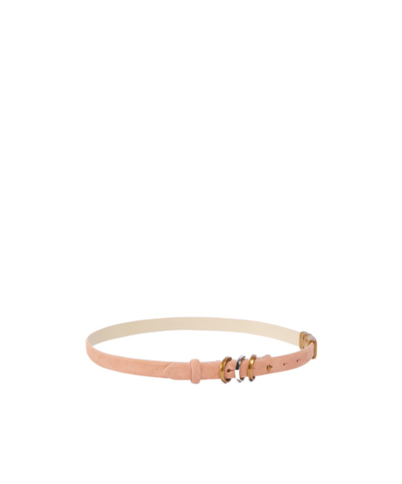 Pinko Thin Suede Belt With Logo-branded Rings, 2cm In Brown