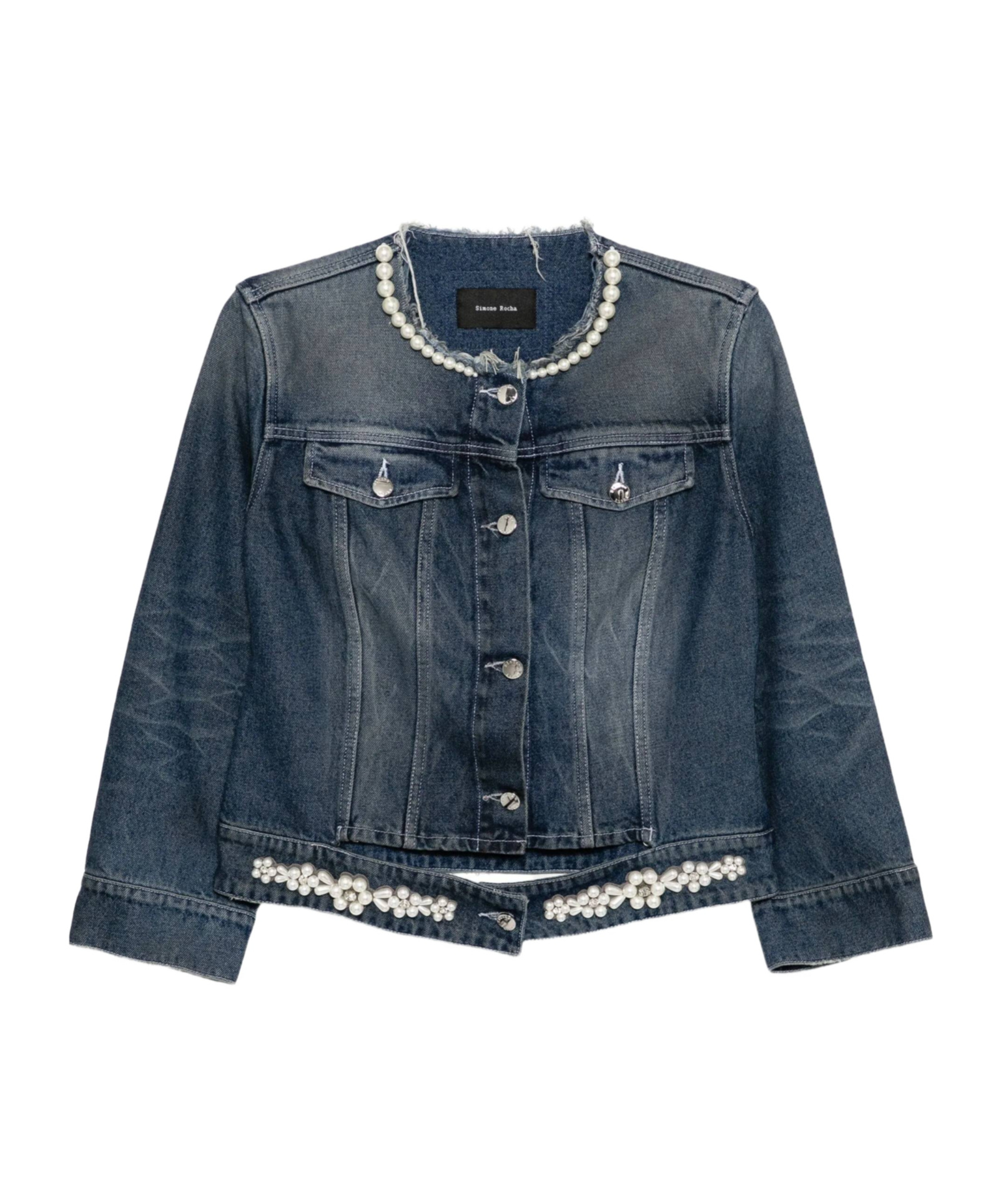 Simone Rocha Long-sleeved Denim Jacket In Blue