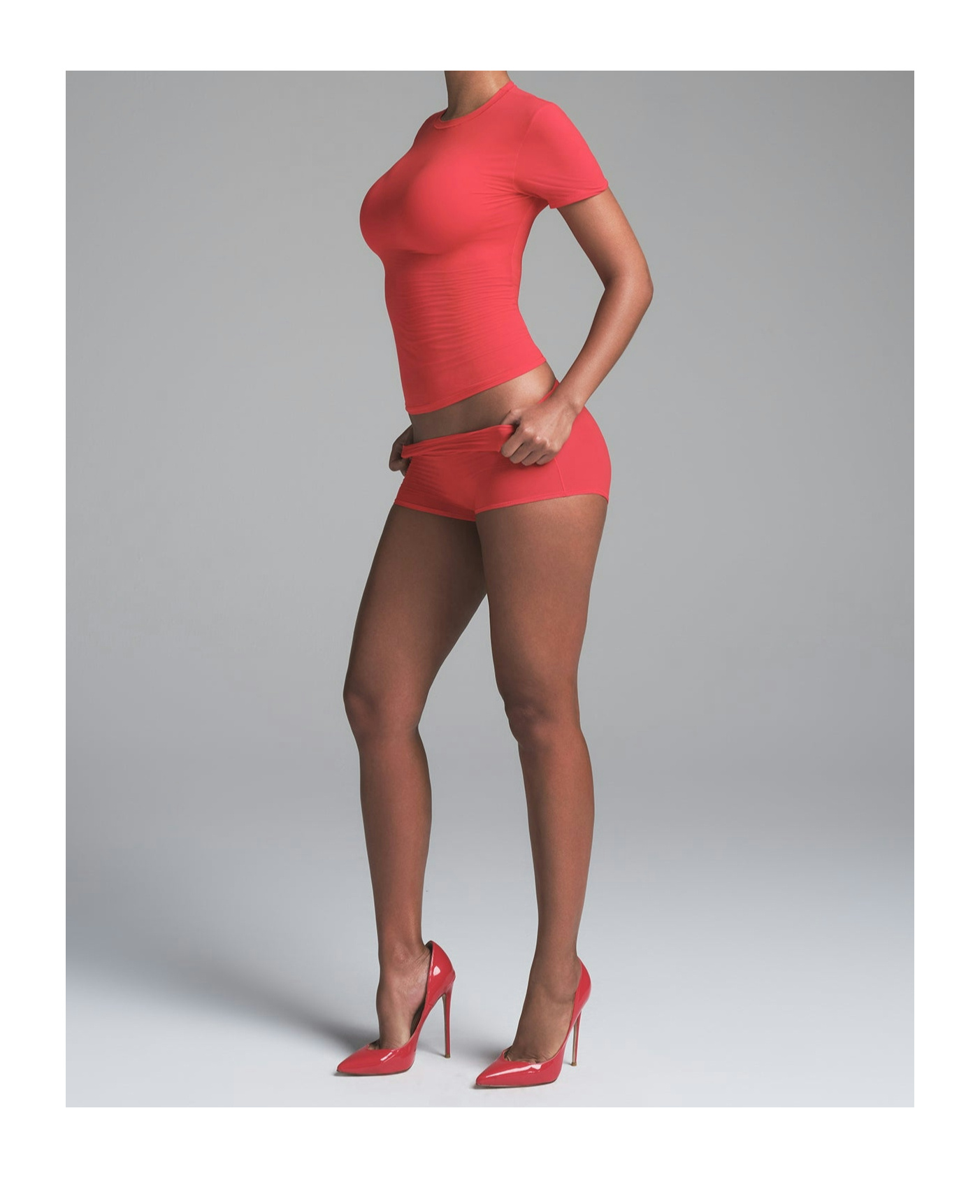 Skims Round Neck Short Sleeve T-shirt In Cherry Color