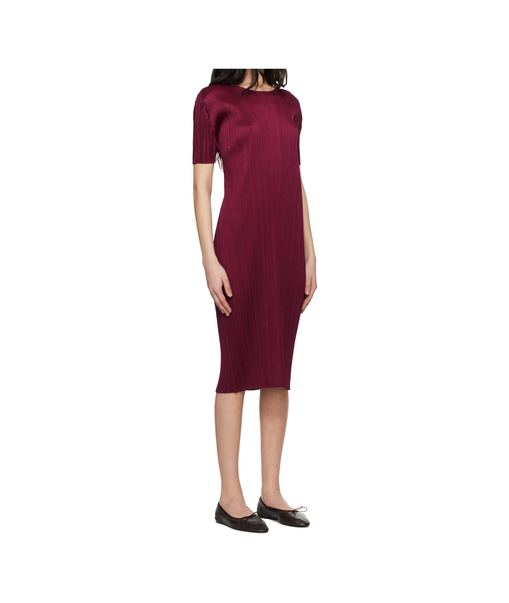 Shop Issey Miyake Short Sleeve Dress In Bordeaux