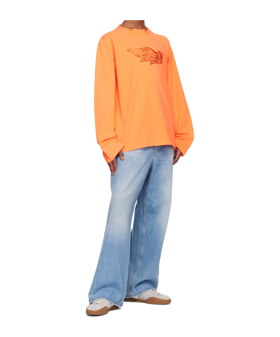 Acne Studios Orange Printed Long Sleeve T-shirt In Orange