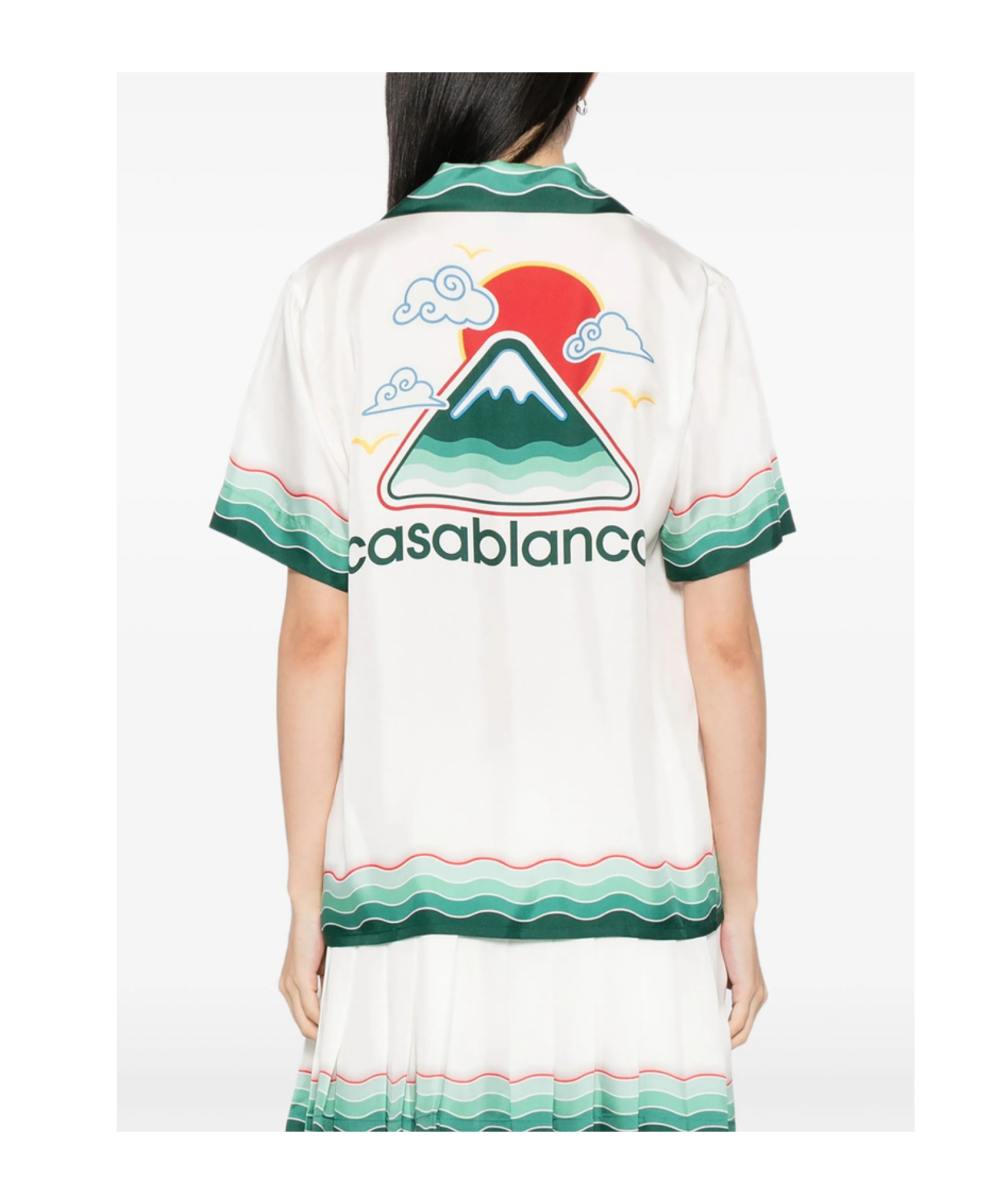 Casablanca White Montagne Ondulee Silk Short Sleeve Shirt In White