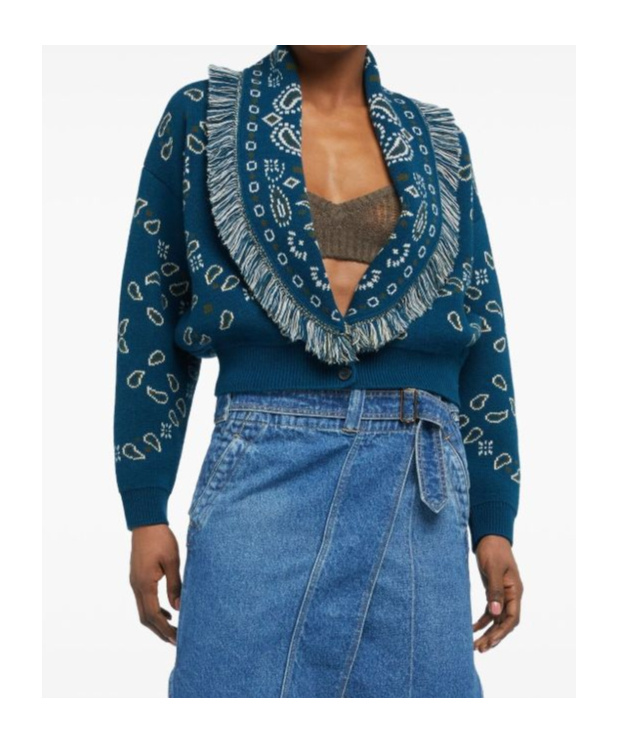 Alanui Bandana Wool And Cashmere Cardi-bomber In Blue