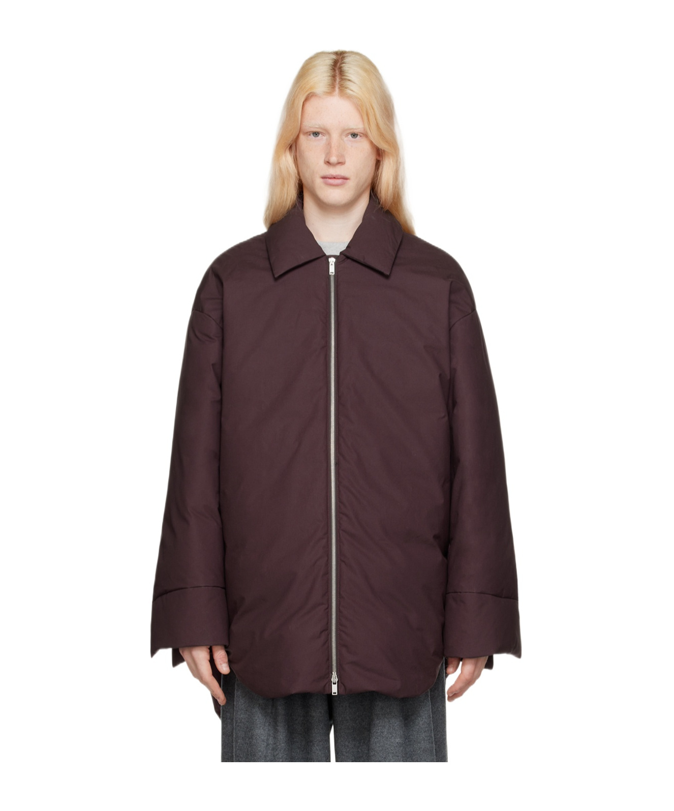 Jil Sander Bordeaux Shirt With Classic Collar And Front Zip Closure In Black