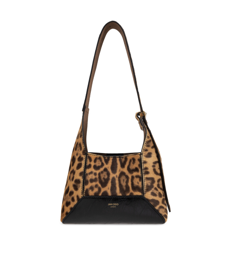 Jimmy Choo Leopard Print Shoulder Bag With Adjustable Strap In Black