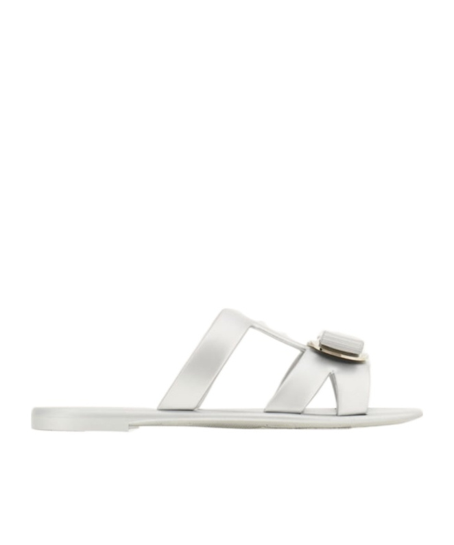 Ferragamo Slide Sandals Gold Plate In White