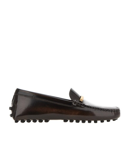 Tod's 'gommino' Brown Loafers With Engraved Logo In Black