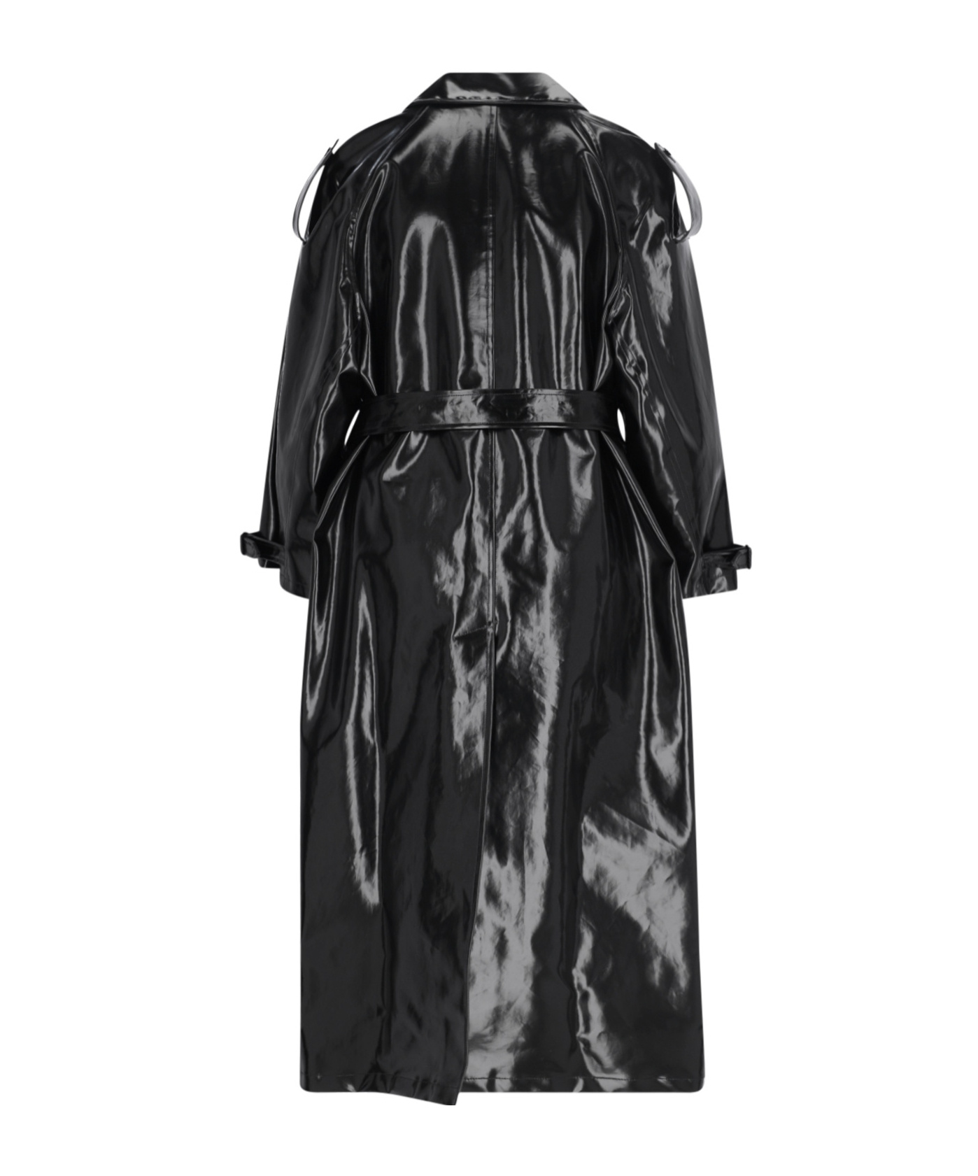 Saint Laurent Patent Double-breasted Coat In Black