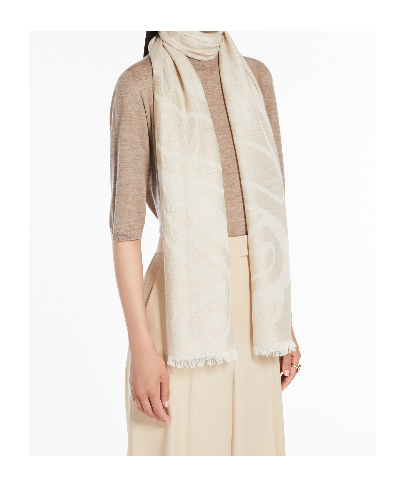 Max Mara Rectangular Wool Cashmere Scarf In Nude