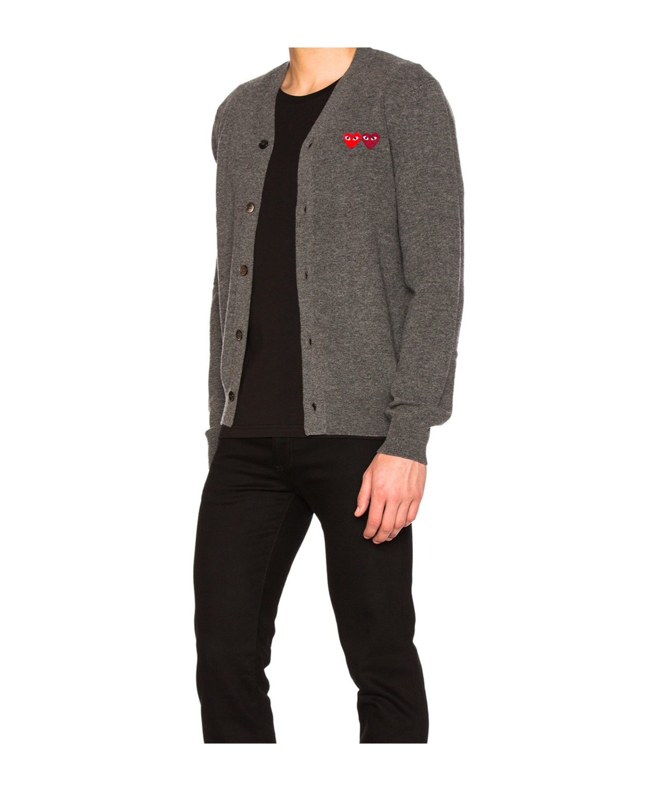 Comme Des Garçons Play Long-sleeved Wool Cardigan In Gray