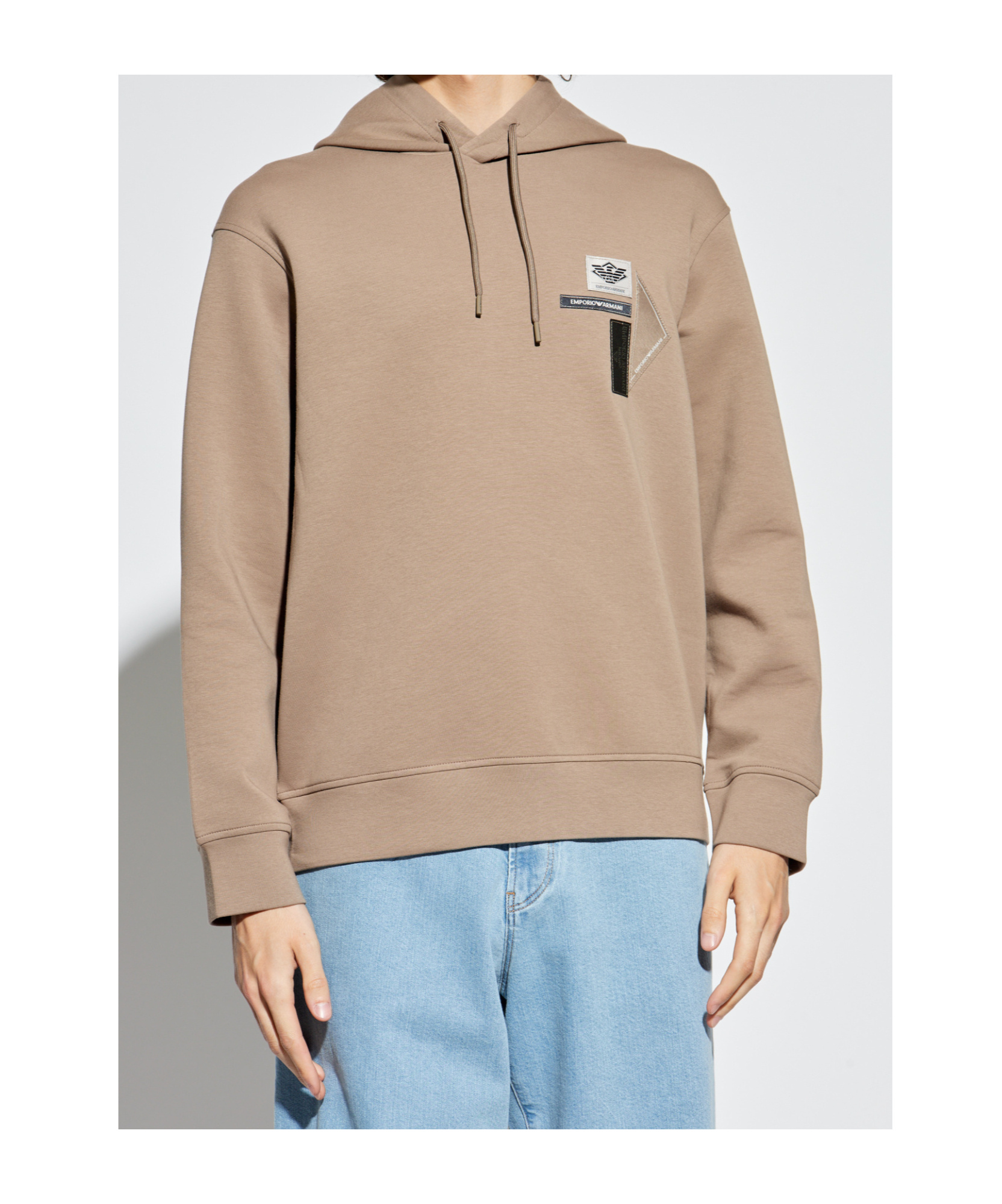 Emporio Armani Logo-patch Hoodie In Brown