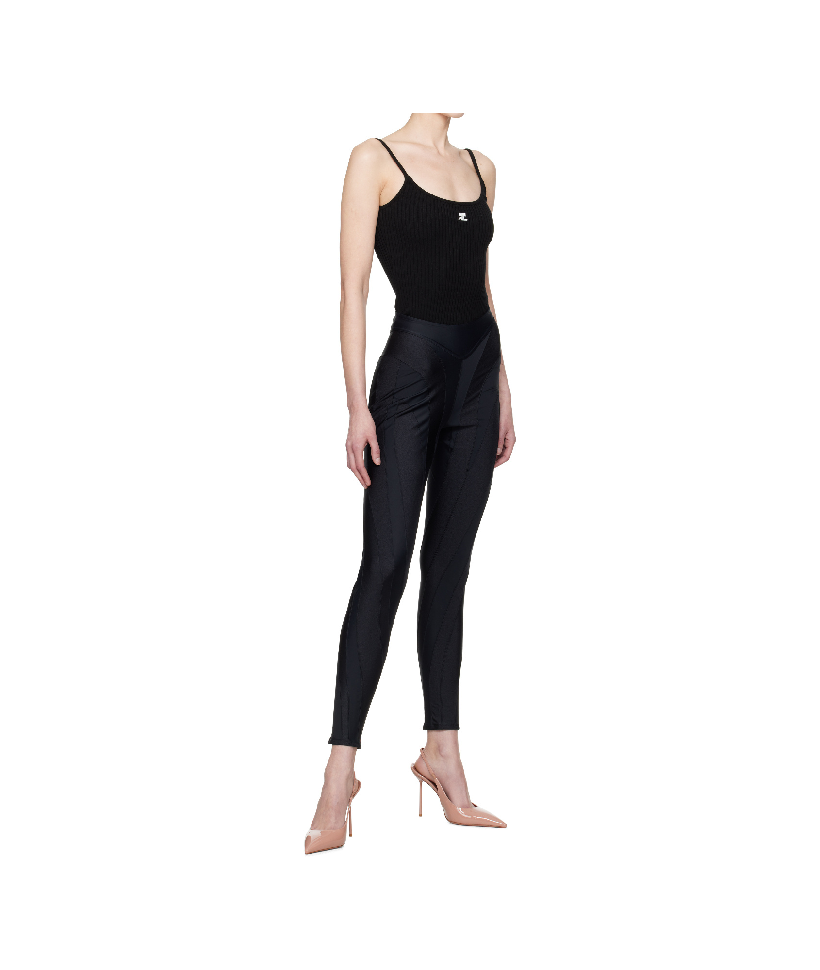 Mugler Elastic Knitted Leggings In Black