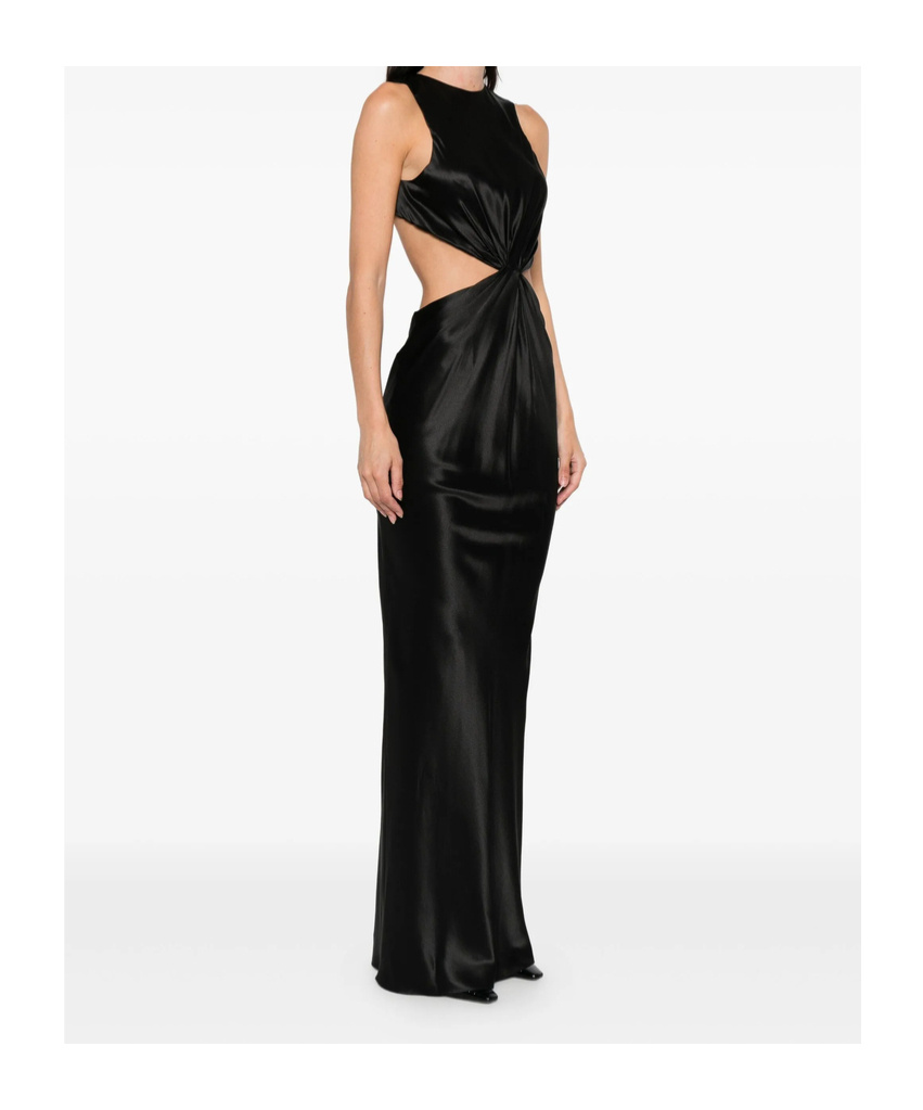 Saint Laurent Cut-out Gathered Silk Gown In Black