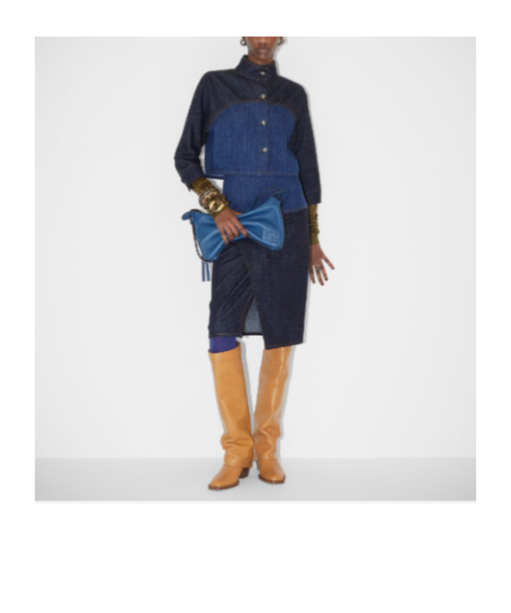 Fendi Blue Denim-effect Ff Jacquard And Brown Leather Bag In Blue
