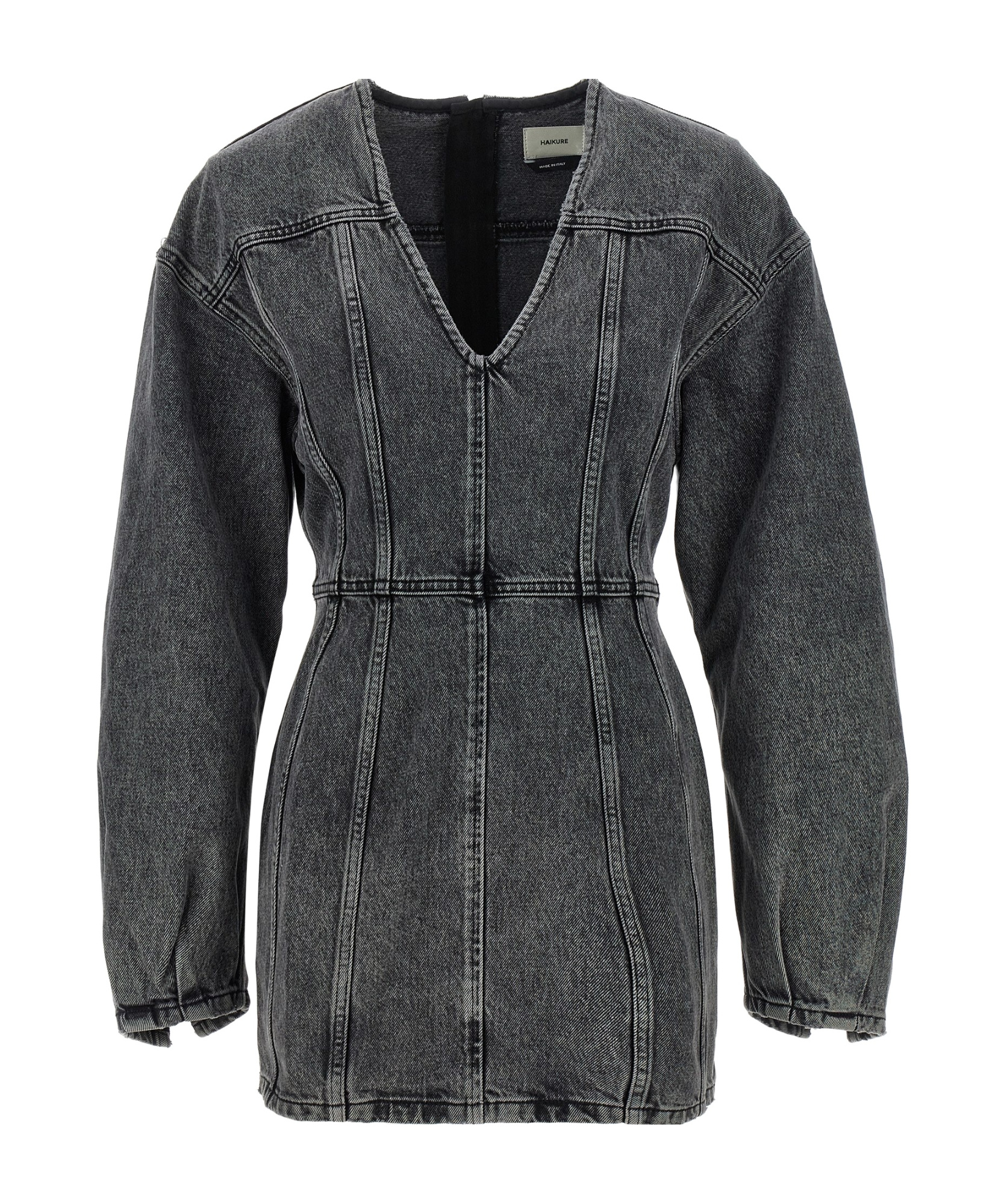 Haikure V-neckline Long Sleeves Denim Texture Visible Seams In Blue