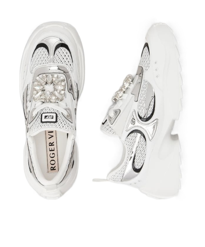 Roger Vivier Viv' On The Run Sneakers In Leather And Fabric In White