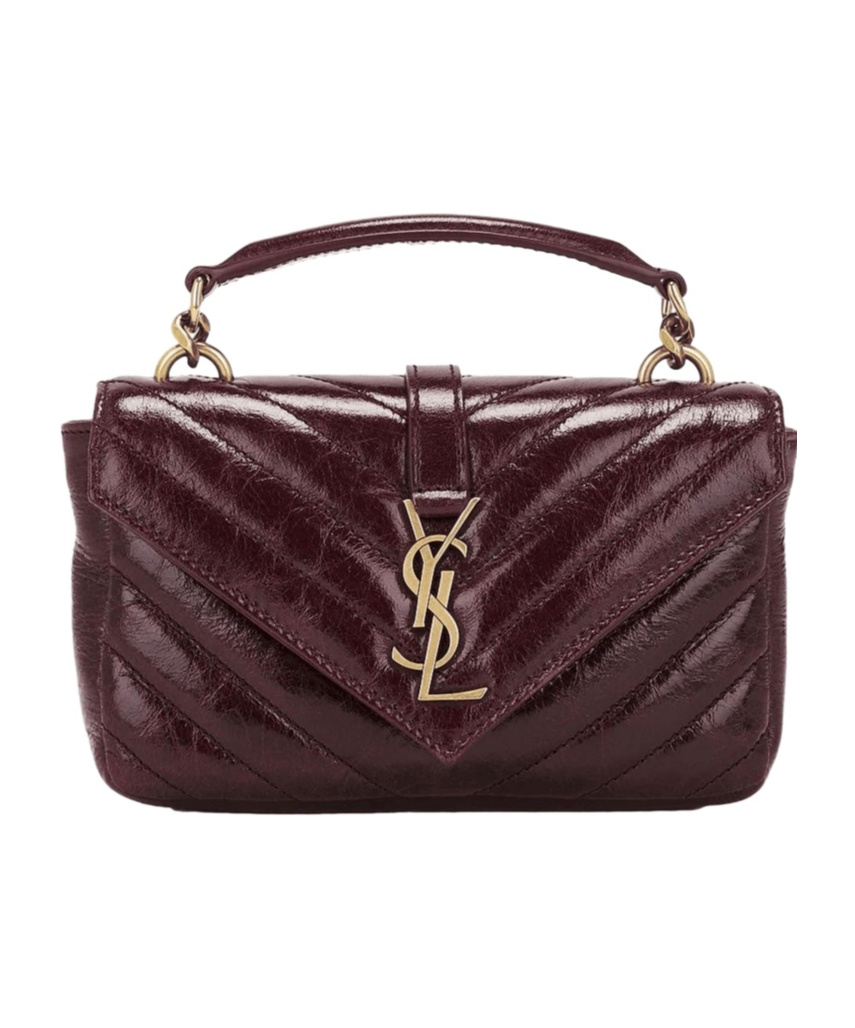 Saint Laurent College Mini In Shiny Leather In Hot Wine