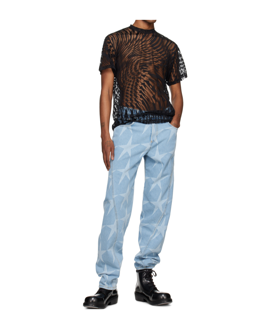 Mugler Star-patterned Denim Jeans In Blue