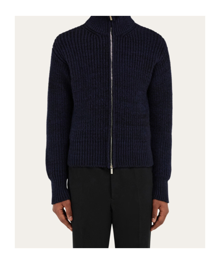 Ferragamo Knitted Blouson In Blue