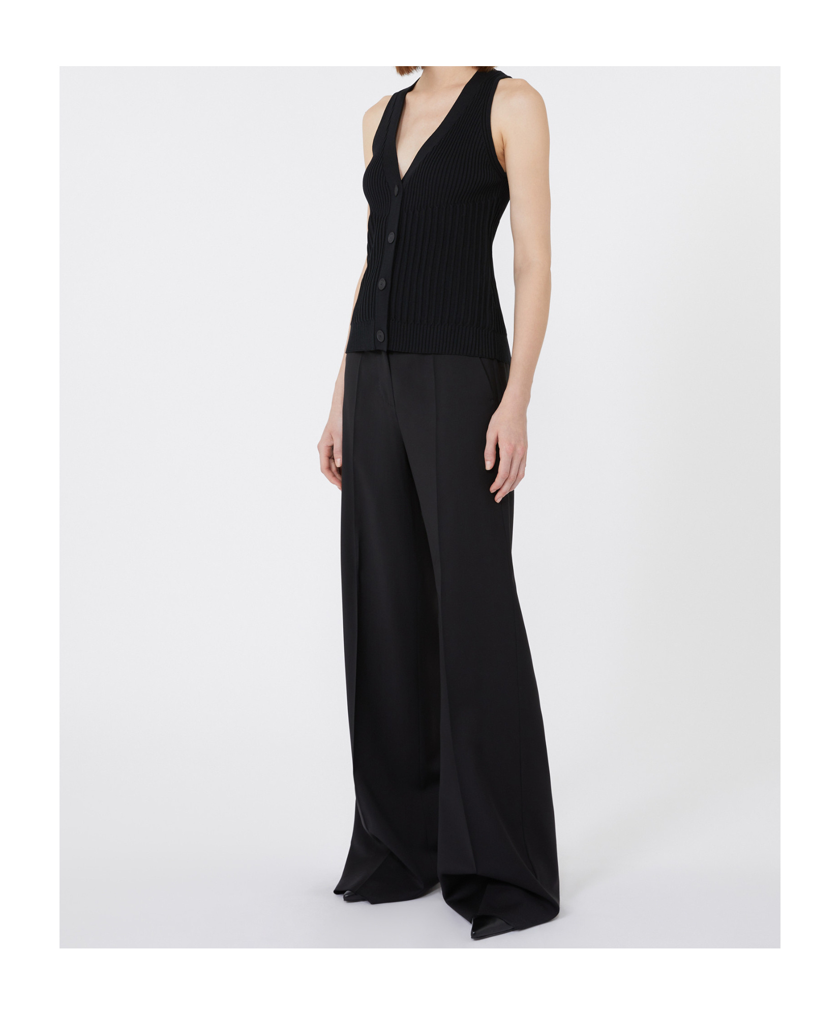 Max Mara Bimba V Neck Button Front Top In Black