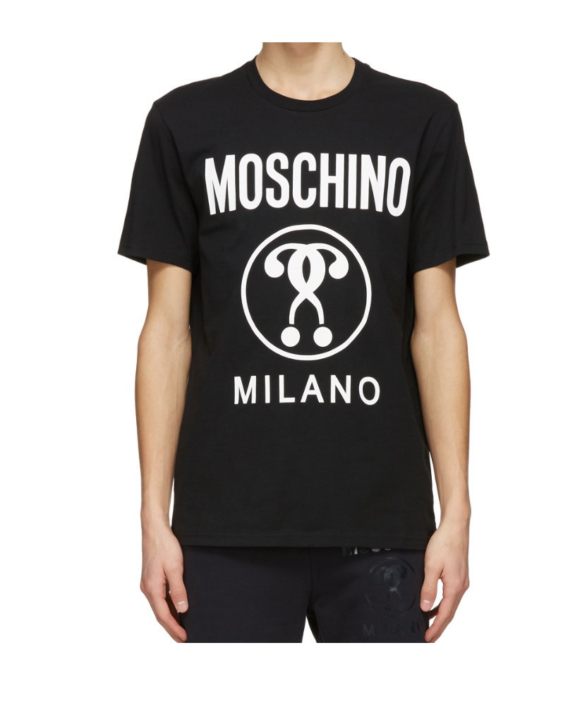 Moschino Black Double Question Mark Logo T-shirt In Black