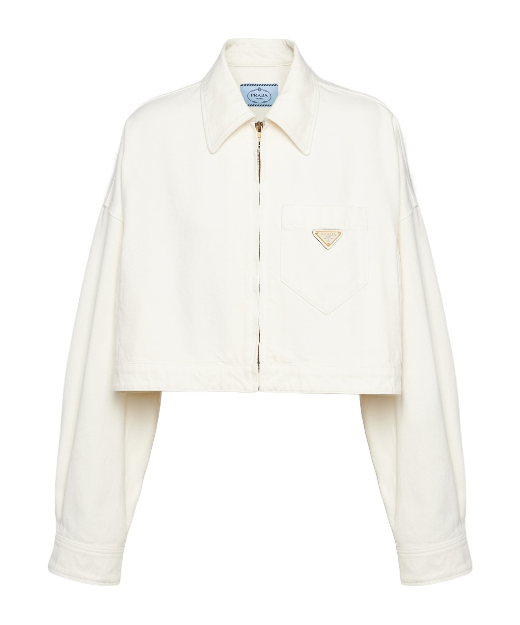 Prada Jacket Denim Chest Pocket Collared Cropped In White