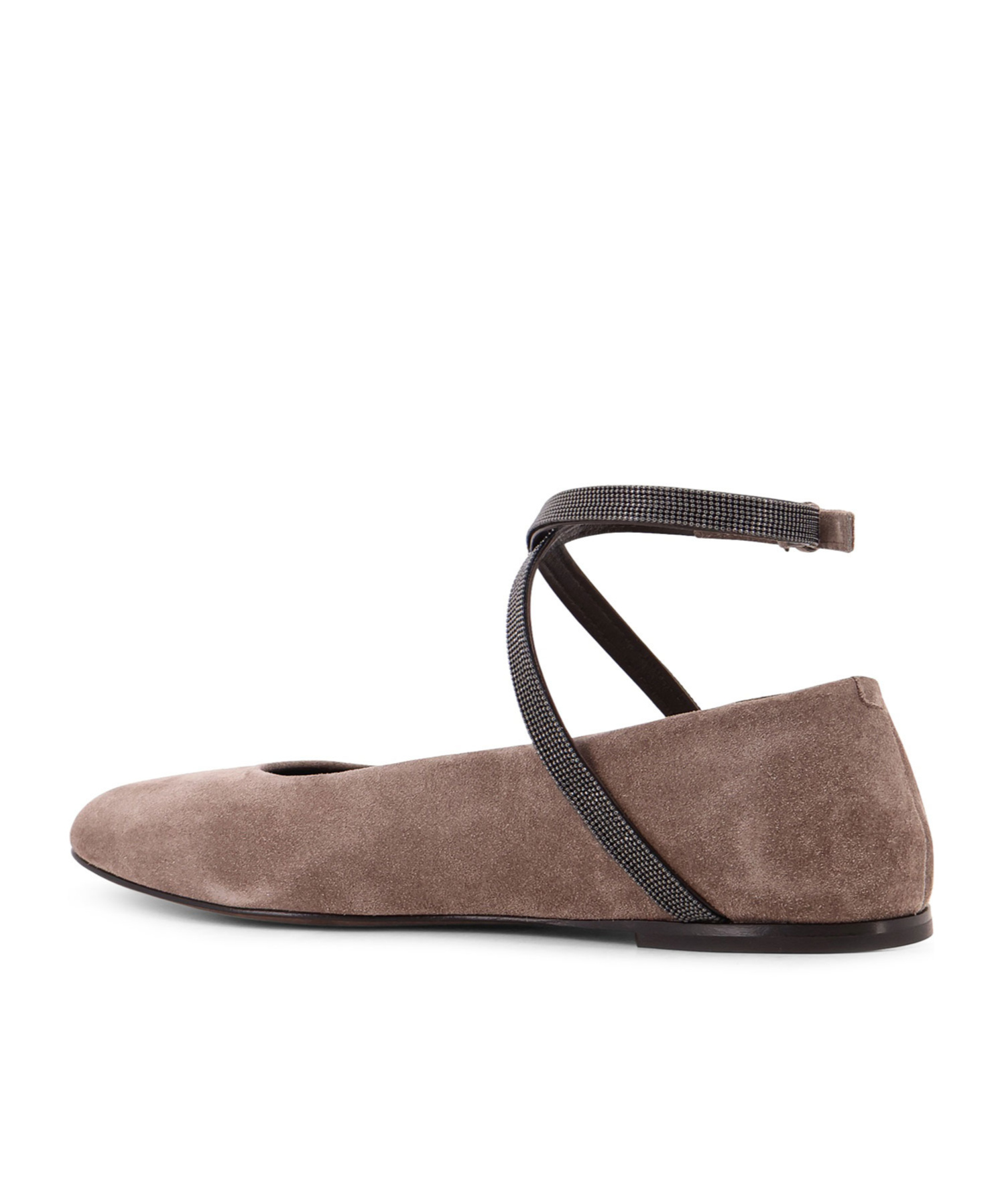 Brunello Cucinelli Suede Ballerinas With Monili Detail In Neutral
