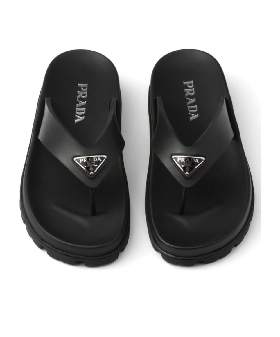 Prada Triangle-logo Flip Flops In Black