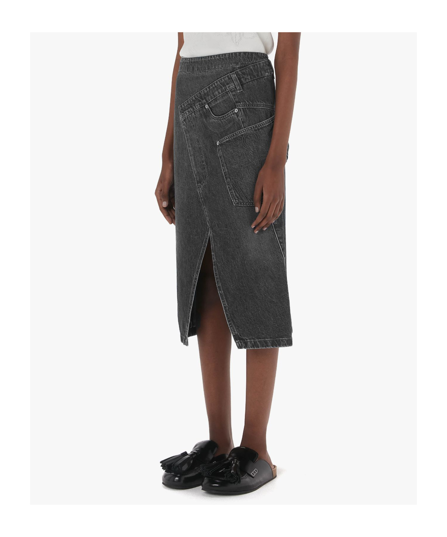 Shop Jw Anderson Twisted Denim Midi Skirt In Black