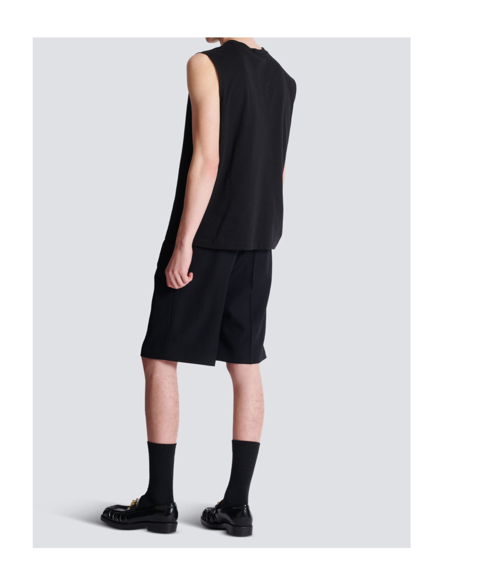 Balmain Black Crewneck Sleeveless Top With Logo Lettering Embroidery On The Front In Cotton Man