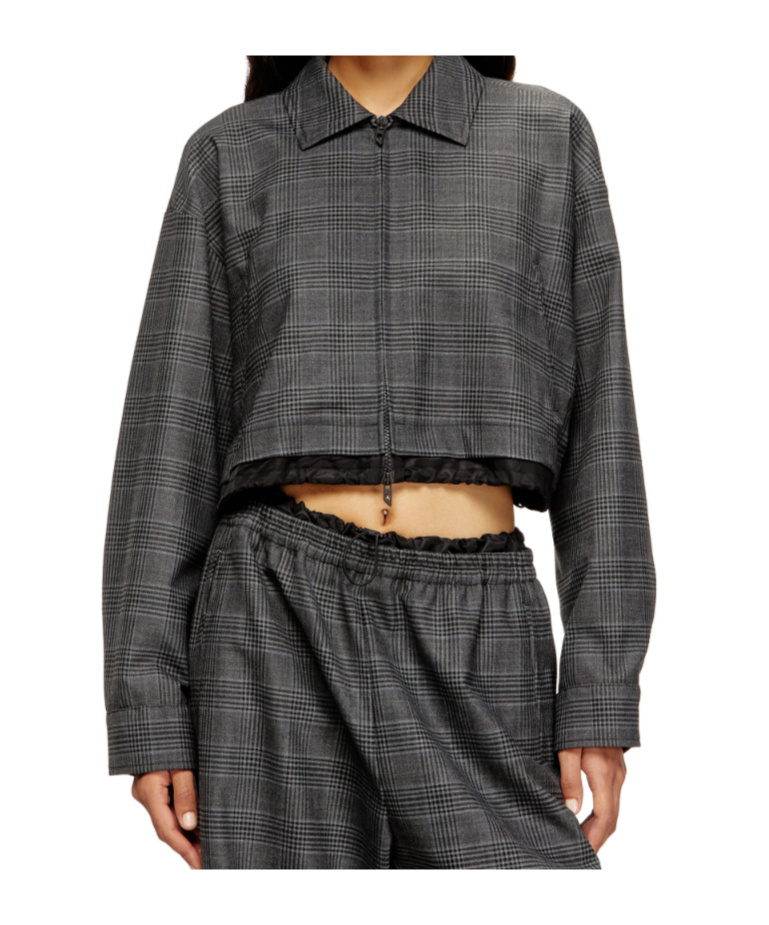 Diesel Checked Cropped Jacket In Gray