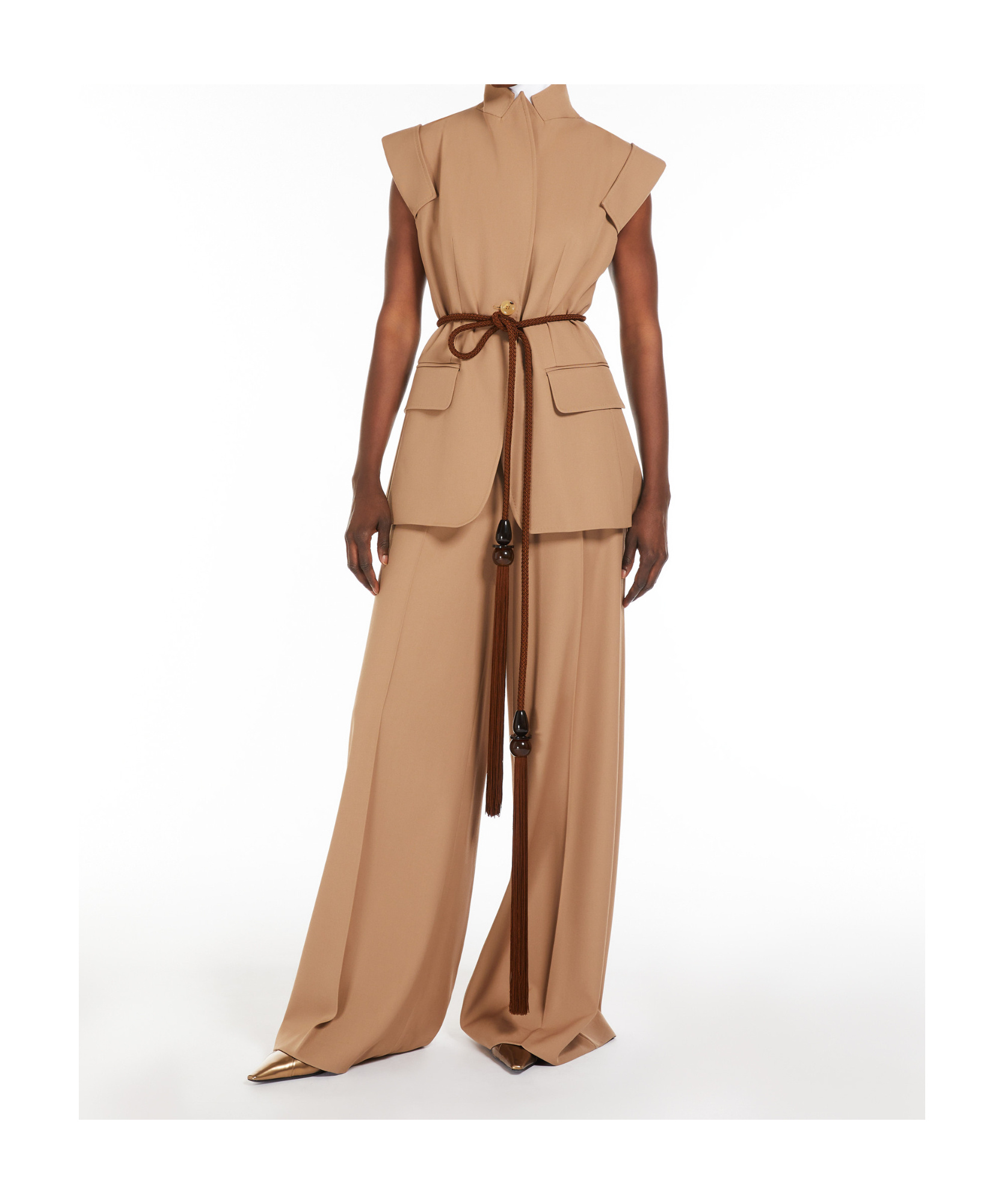 Max Mara Sleeveless Gabardine Jacket In Nude