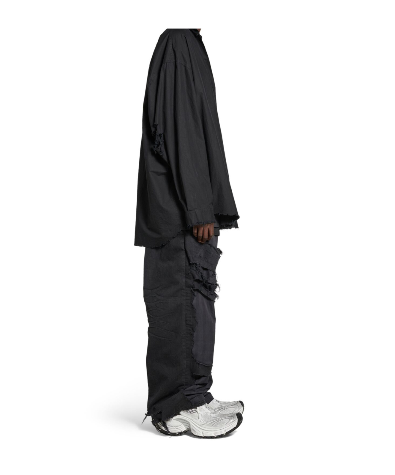 Balenciaga Cotton Distressed Overshirt In Black