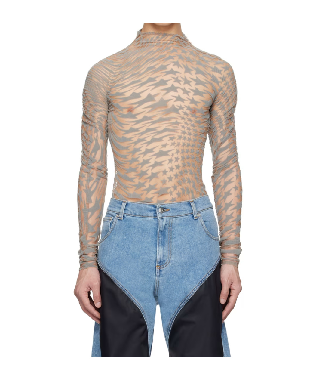 Mugler Star High-neck T-shirt In Brown