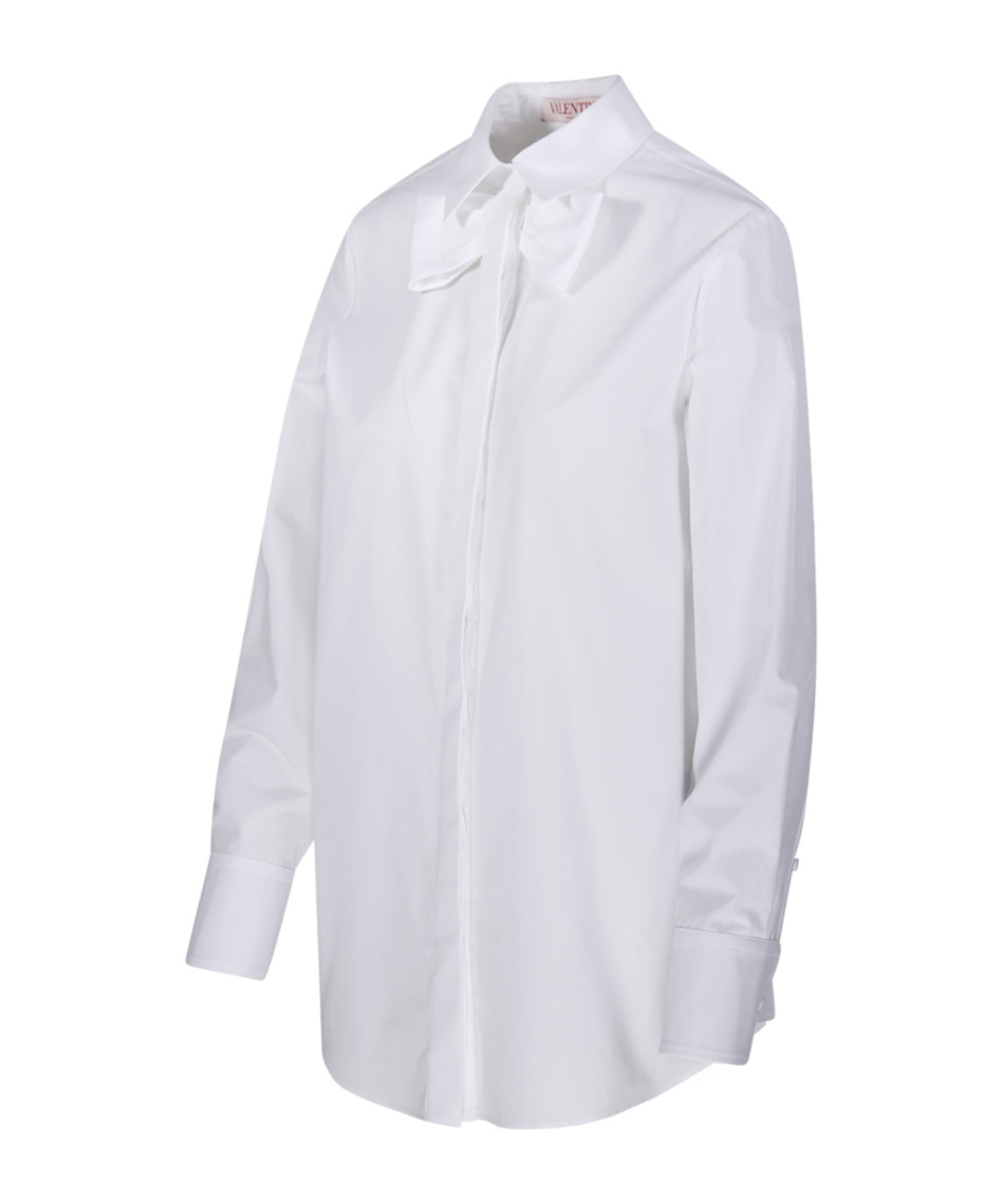 Valentino Cotton Poplin Shirt With Bow Detail In White