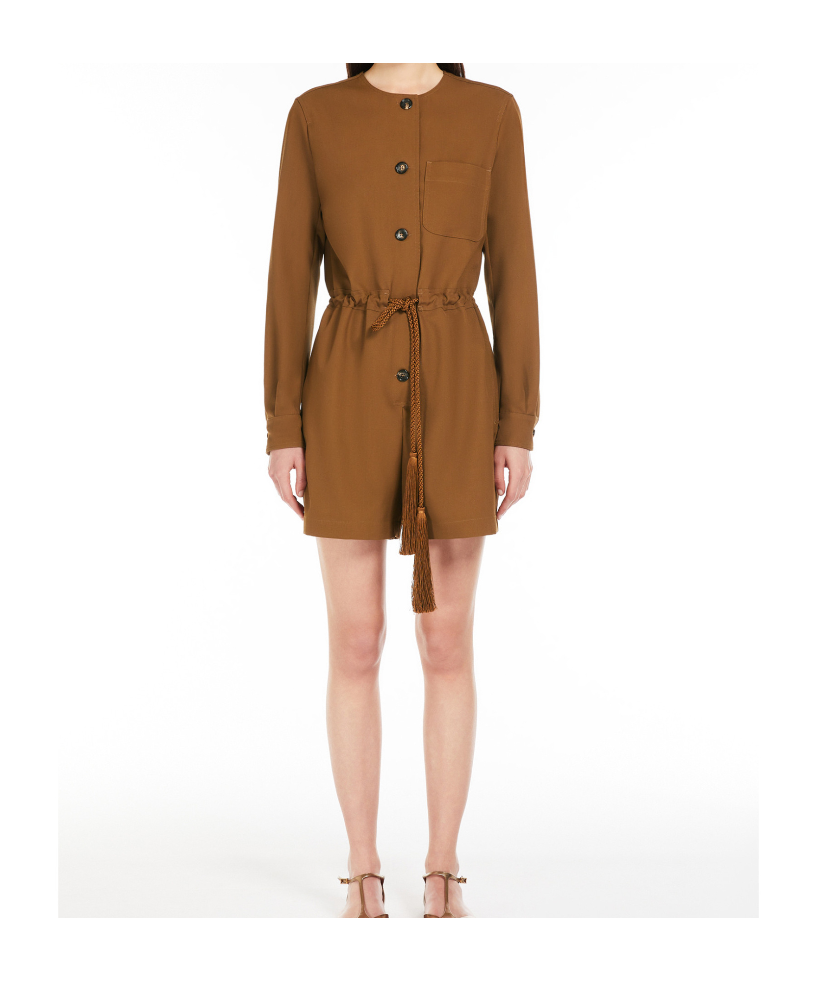 Max Mara Long-sleeved Wool Jumpsuit In Brown