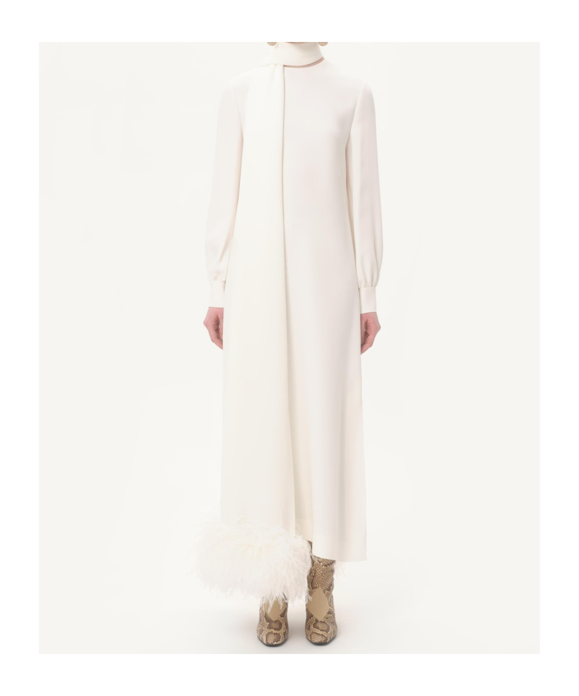 Valentino Cady Couture Midi Dress With Feathers In Ivory White