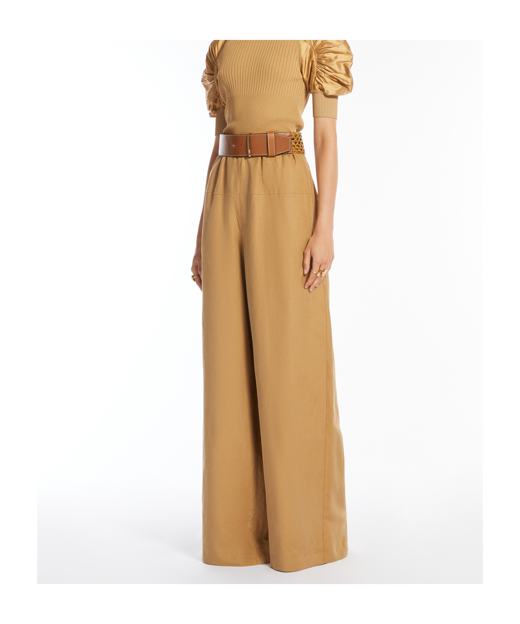 Max Mara Pantalon Large En Lin Et Soie In Nude