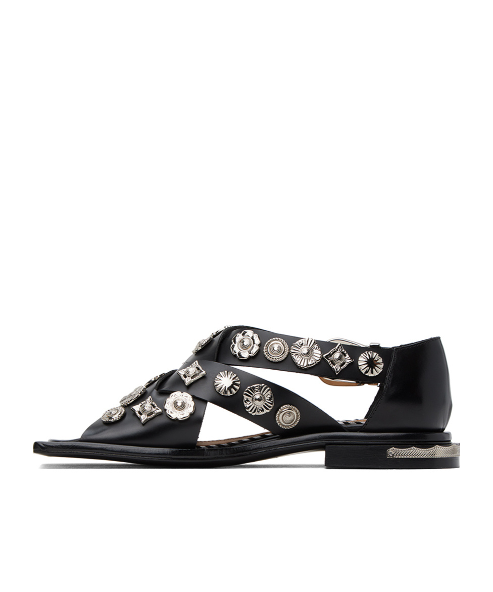 Shop Toga Square Toe Flat Sandals In Black