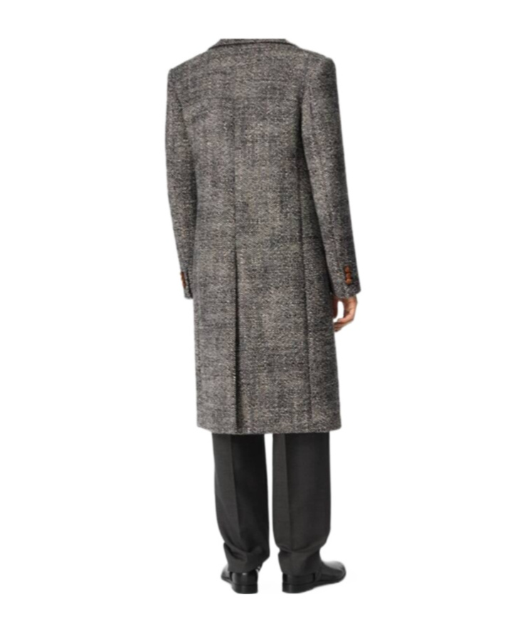 Bottega Veneta Long-sleeved Wool Coat In Black/chalk/beige