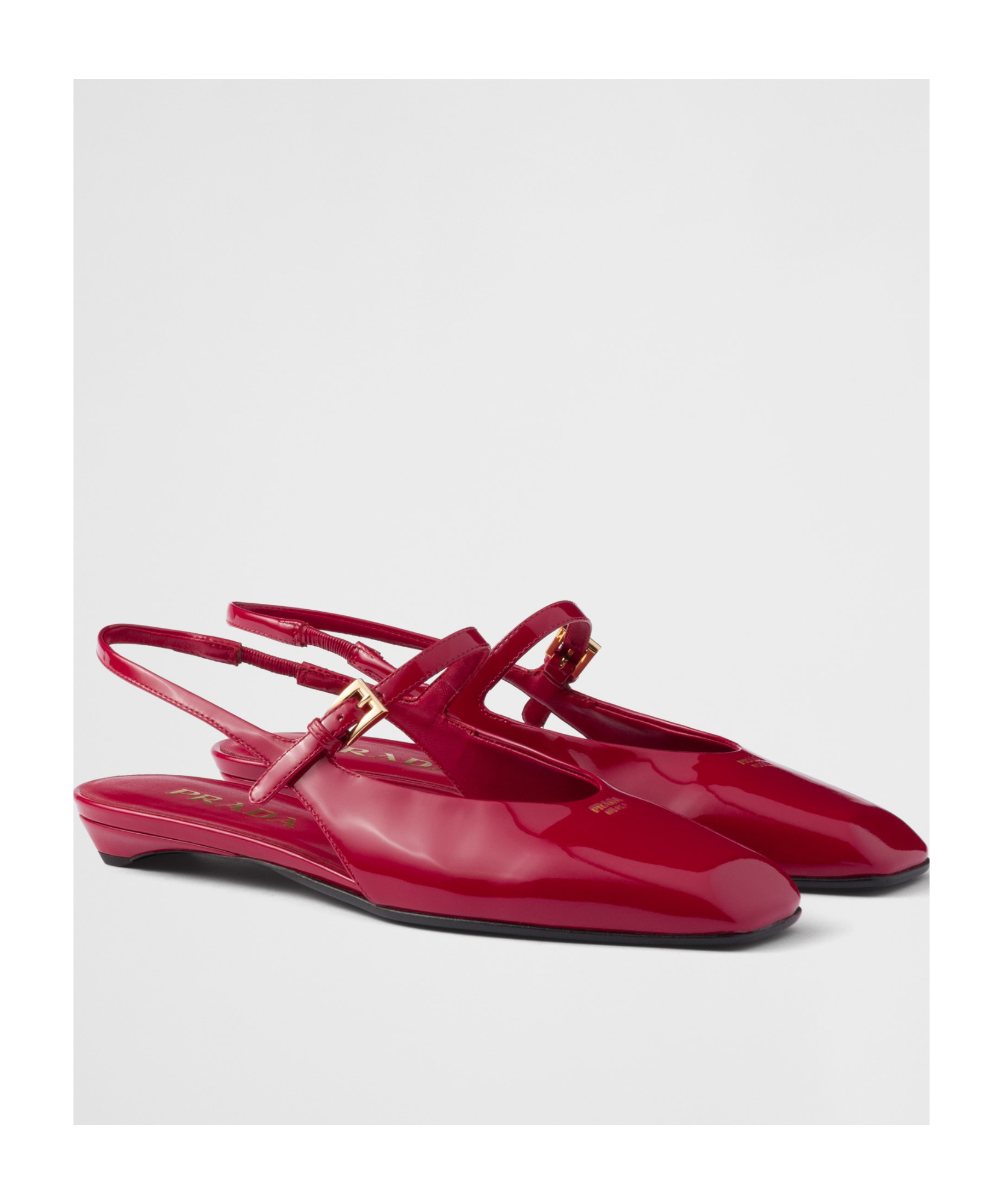 Prada Patent Leather Slingback Flats In Red